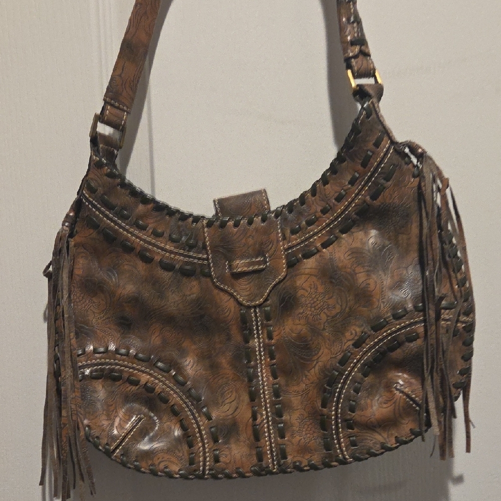 Source Unknown Brown Patterned Hobo Bag - image 6